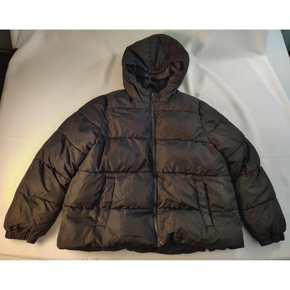 Swiss Tech Girls XL 14-16 Plus Puffer Jacket Black Hooded Fleece Lined Quilted